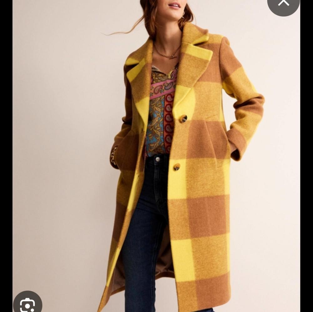 ISO Boden Women's Yellow and Brown Check Trench Coat